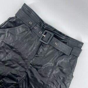 Altar'd State Black Faux Leather Belted High Waist Shorts‎ Womens Small Cute